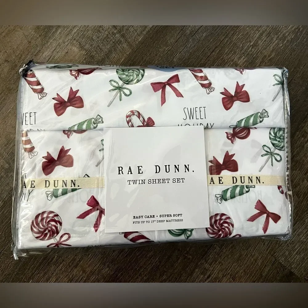 Rae Dunn Sweet Holiday White Twin Sheet Set